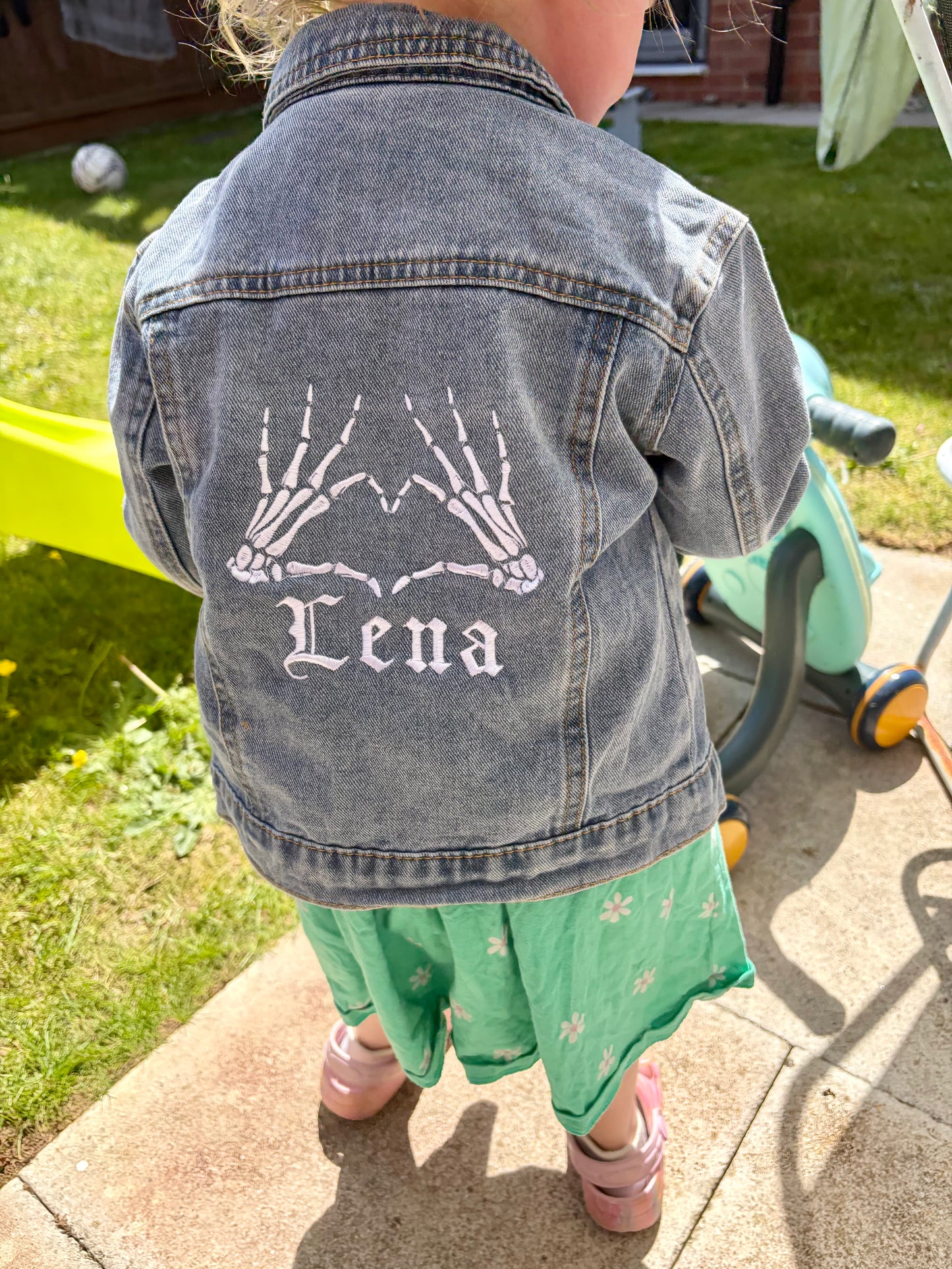 Alternative Skeleton Hands Embroidered Kids Denim Jacket