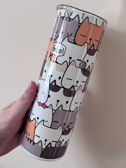 Cats cats cats 20oz stainless steel tumbler by Rebel Needleworks - cat lover drinkware gift UK