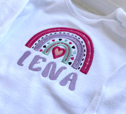 Rebel Needleworks rainbow applique personalised baby grow - handmade baby gift UK