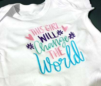 This Girl Will Change The World embroidered baby grow by Rebel Needleworks - personalised inspirational baby gift UK