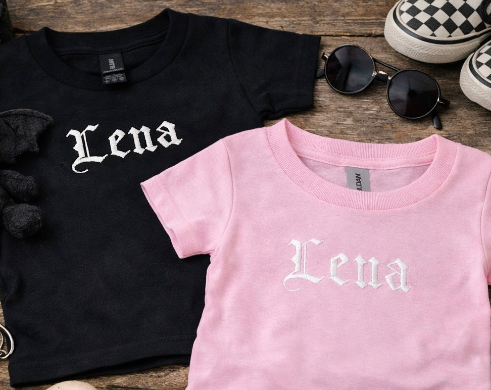 Embroidered gothic toddler and kids t-shirt by Rebel Needleworks - alternative children top UK