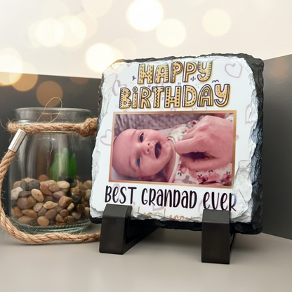 Personalised slate photo coaster with stand by Rebel Needleworks - custom keepsake gift UK