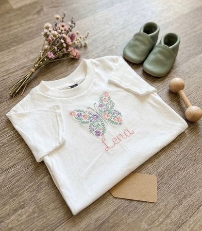 Personalised Embroidered Kids Butterfly T-Shirt | Custom Name Children’s Cotton Tee
