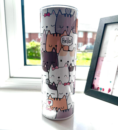 Custom cats stainless steel tumbler by Rebel Needleworks - personalised cat lover gift UK