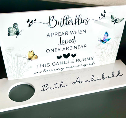 Butterfly memorial personalised tealight holder by Rebel Needleworks - custom grief gift UK