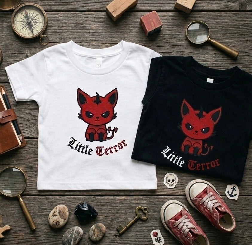 "Little Terror" Embroidered Devil Cat Toddler T-Shirt