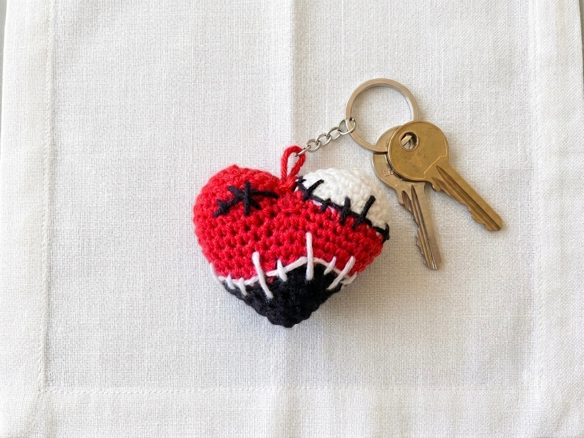 Voodoo Vibes Handmade Crochet Stitch Heart Keychain