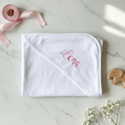 Rebel Needleworks personalised embroidered baby towel - custom hooded baby bath gift UK