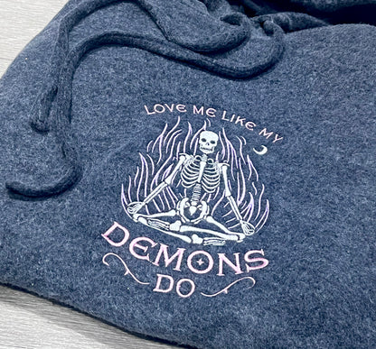 Custom Love Me Like My Demons Do embroidered sweatshirt by Rebel Needleworks - gothic UK