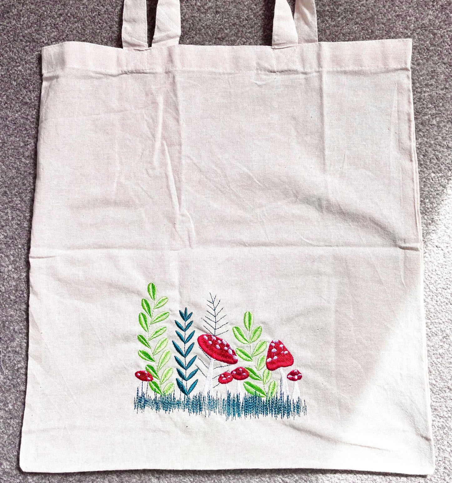 Mushrooms & Wildflowers Embroidered Cotton Shopper