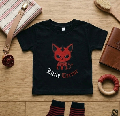 "Little Terror" Embroidered Devil Cat Toddler T-Shirt