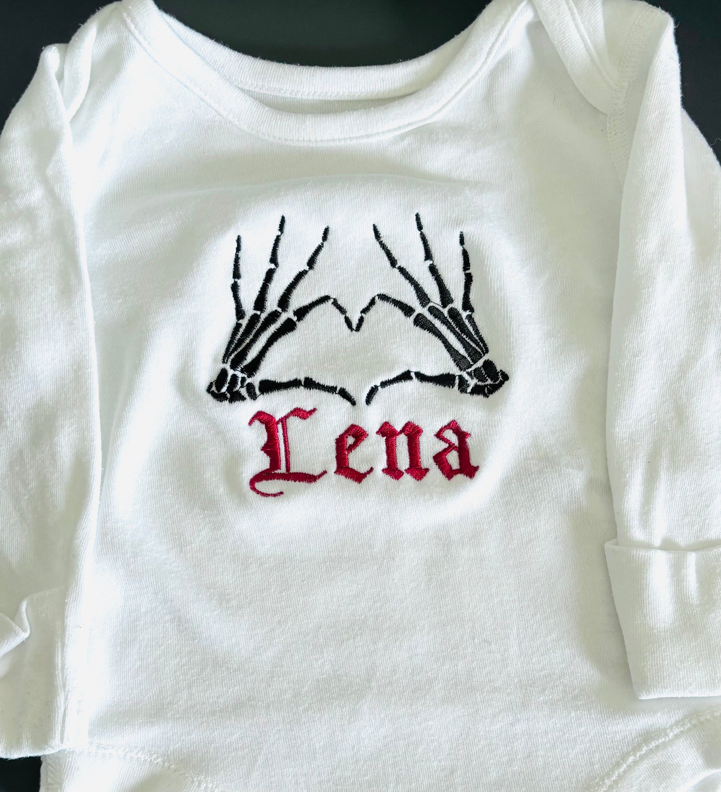 Personalised Embroidered Skeleton Heart Baby Grow