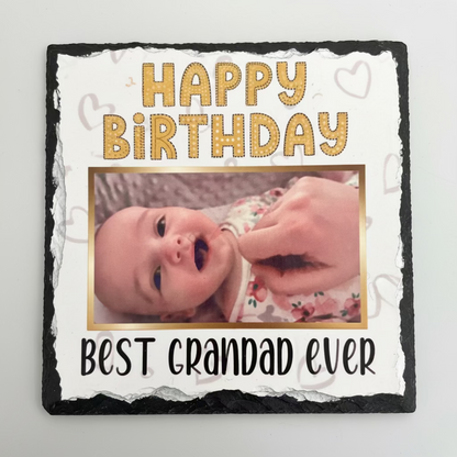 Custom photo slate coaster and stand by Rebel Needleworks - personalised photo keepsake gift UK