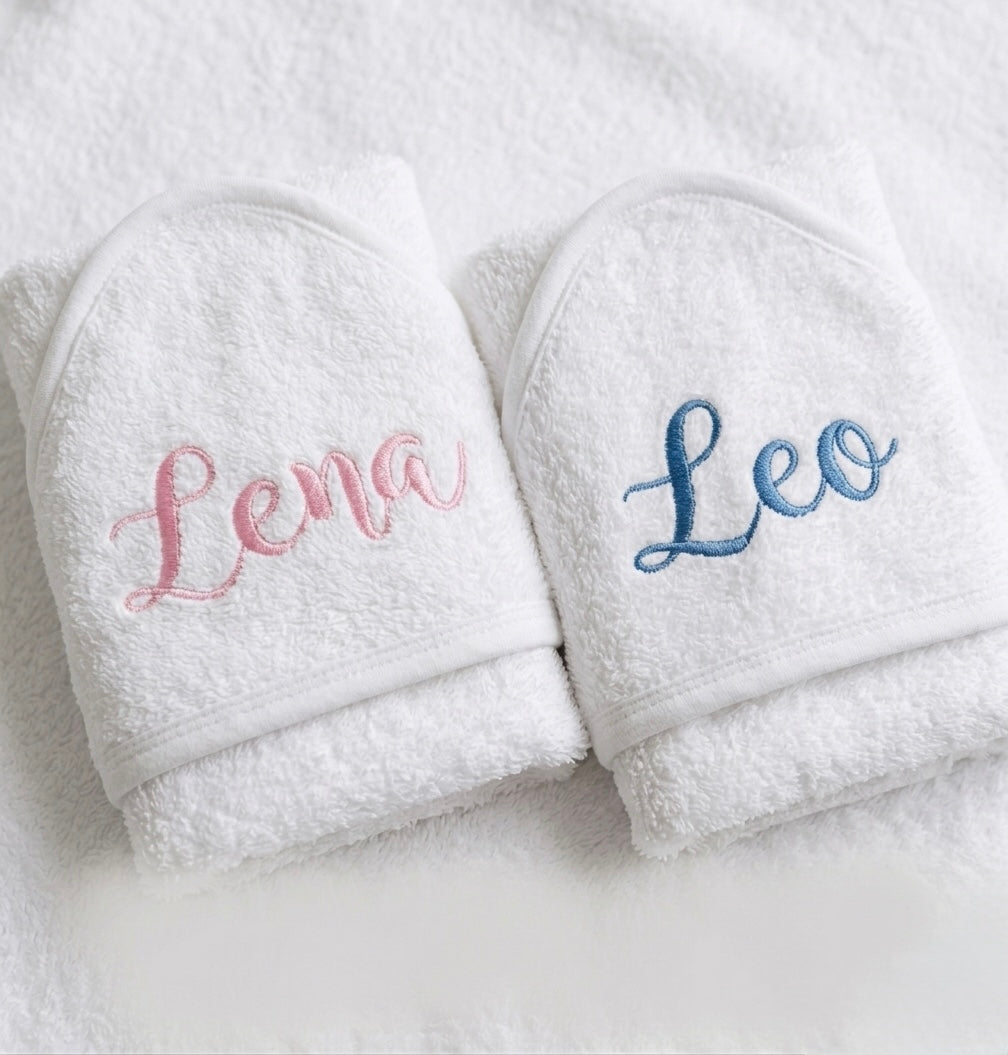 White Embroidered Hooded Baby Towel