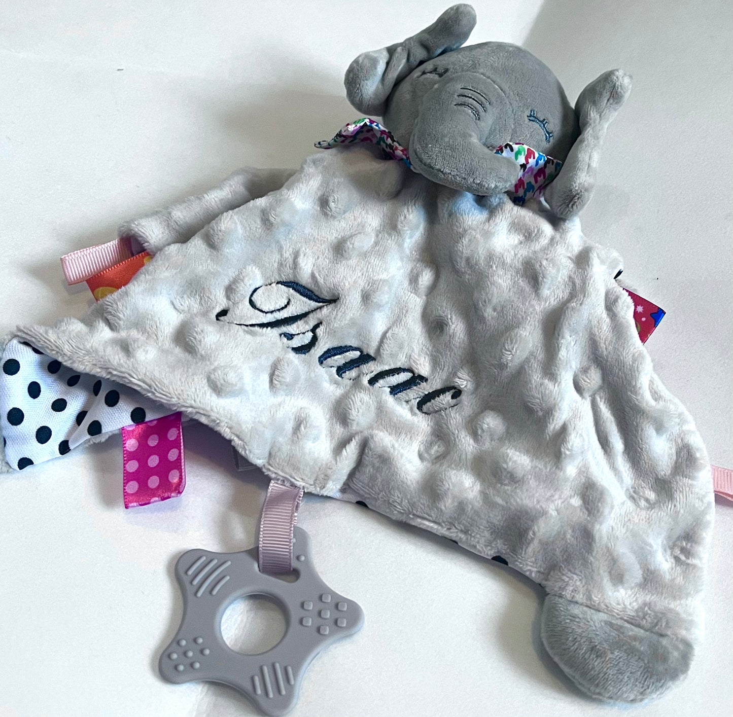 Personalised Embroidered Grey Elephant/White Rabbit Comforter