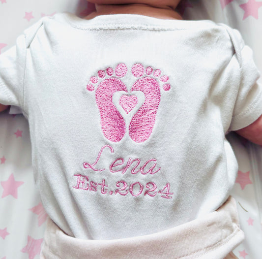 Personalised Embroidered Baby Feet Baby Grow