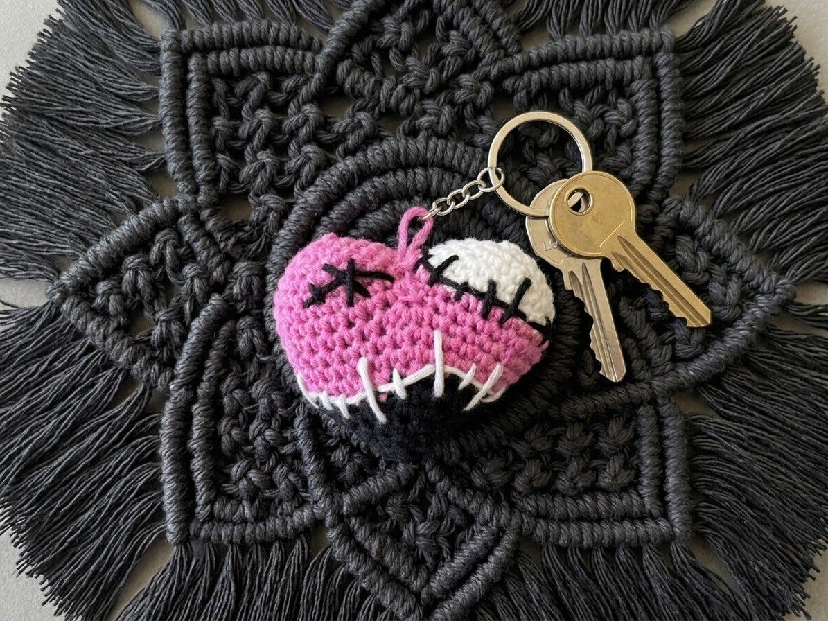 Voodoo Vibes Handmade Crochet Stitch Heart Keychain