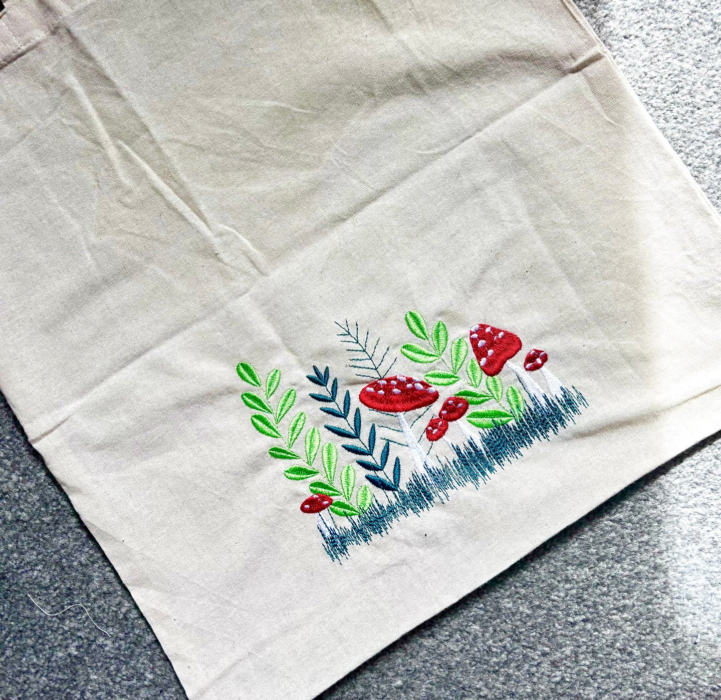 Mushrooms & Wildflowers Embroidered Cotton Shopper