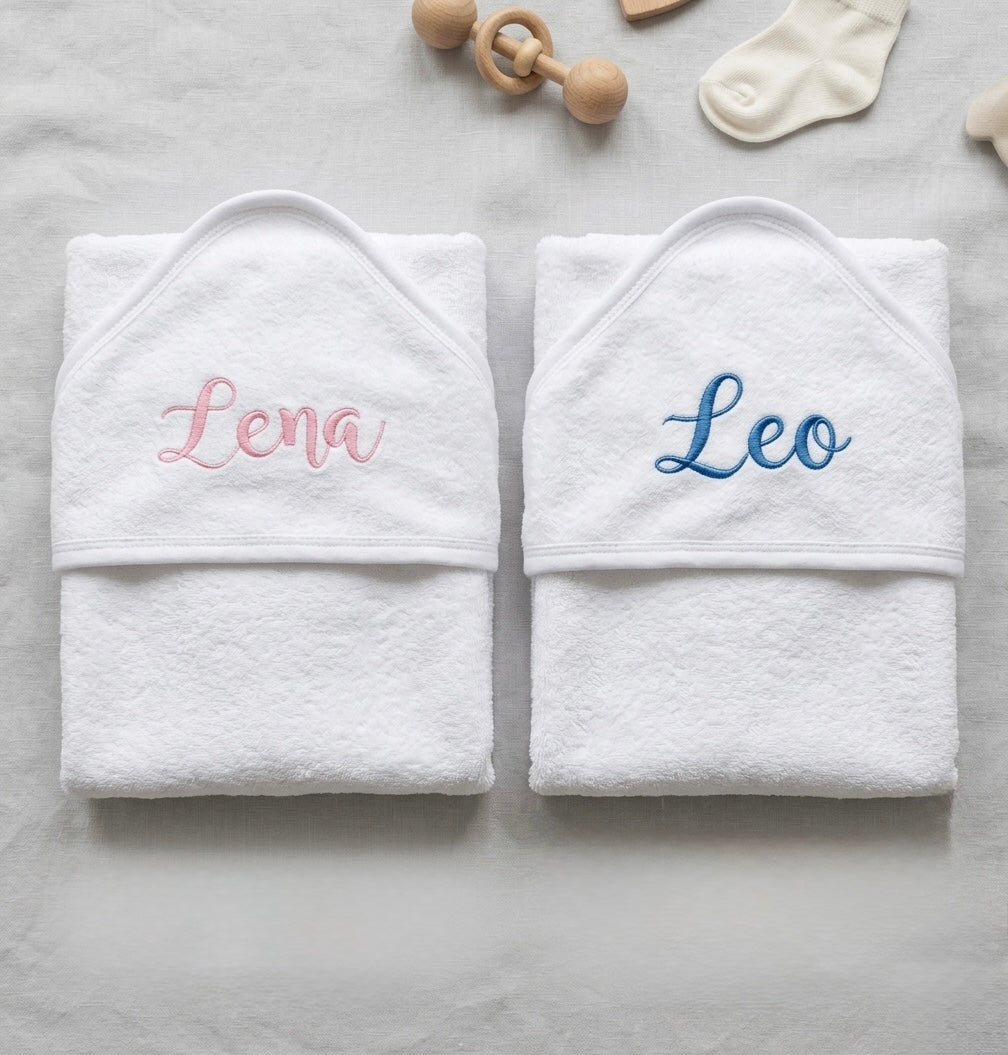 White Embroidered Hooded Baby Towel