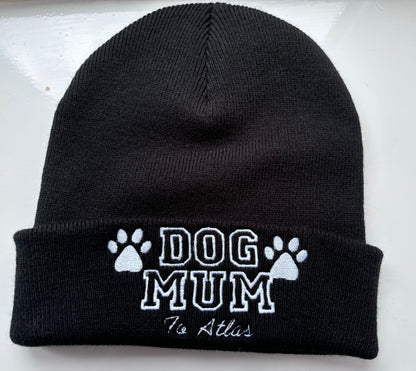 Cat mum embroidered beanie by Rebel Needleworks - personalised cat lover hat UK