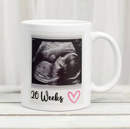 Rebel Needleworks baby girl scan photo mug - personalised pregnancy announcement gift UK