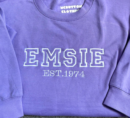 Personalised custom design embroidered sweatshirt by Rebel Needleworks - bespoke hoodie UK