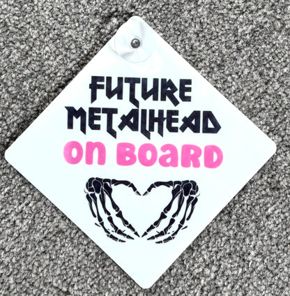 Alternative baby on board car sign and sun shade by Rebel Needleworks - metalhead gift UK