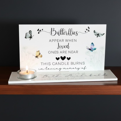 Personalised butterfly memorial tealight holder by Rebel Needleworks - custom remembrance gift UK