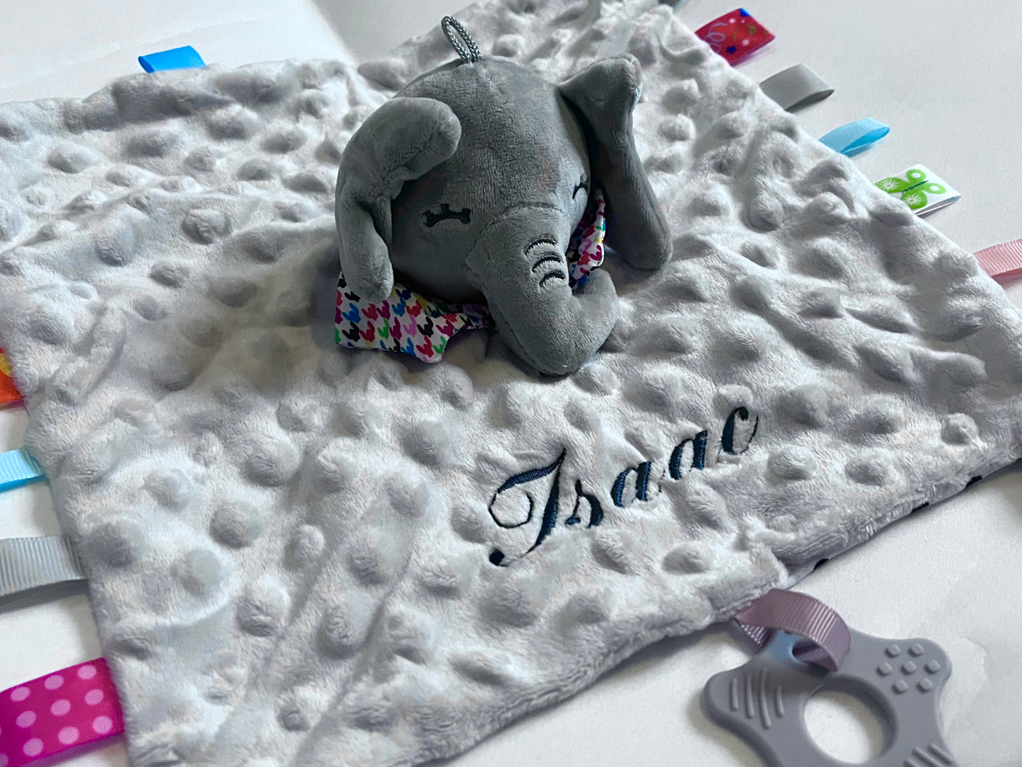 Personalised Embroidered Grey Elephant/White Rabbit Comforter