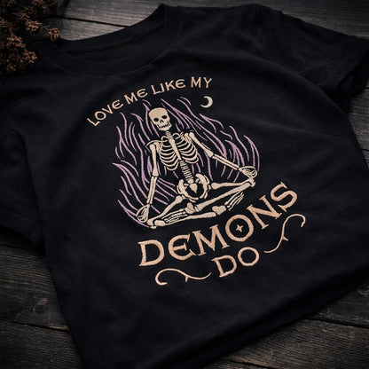 Rebel Needleworks Love Me Like My Demons Do embroidered t-shirt - alternative gothic UK