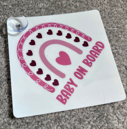 Boho rainbow personalised car sun shade by Rebel Needleworks - custom baby on board UK