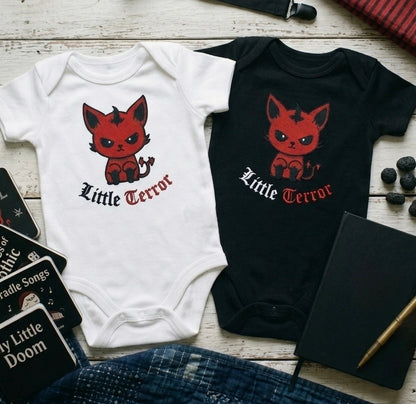 "Little Terror" Embroidered Devil Cat Baby Grow