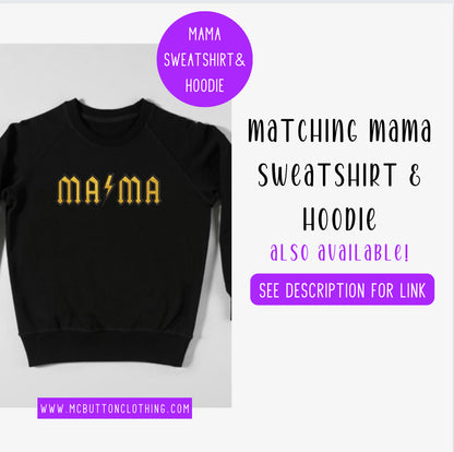 Matching MAMA and MINI lightning bolt clothing by Rebel Needleworks - personalised mum baby gift UK