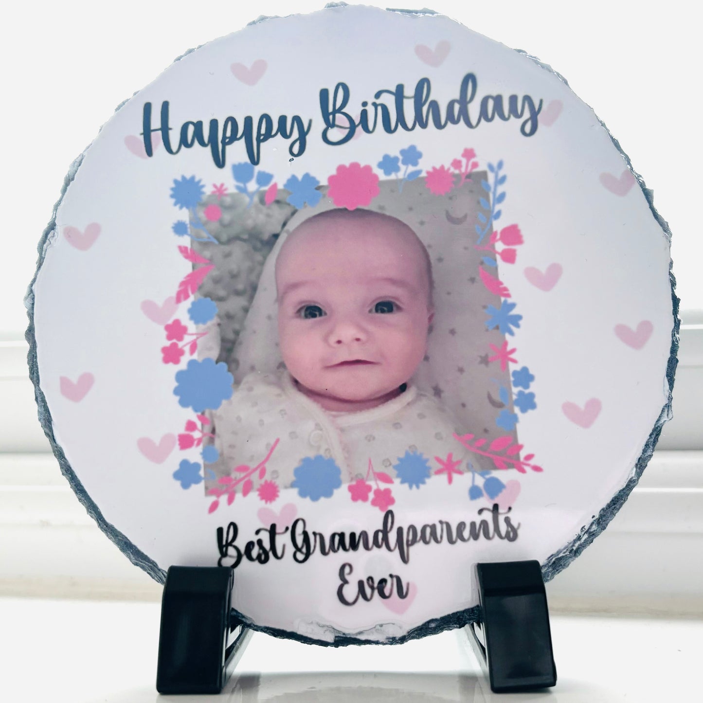 Custom Personalised Circular Rock Slate with Stand