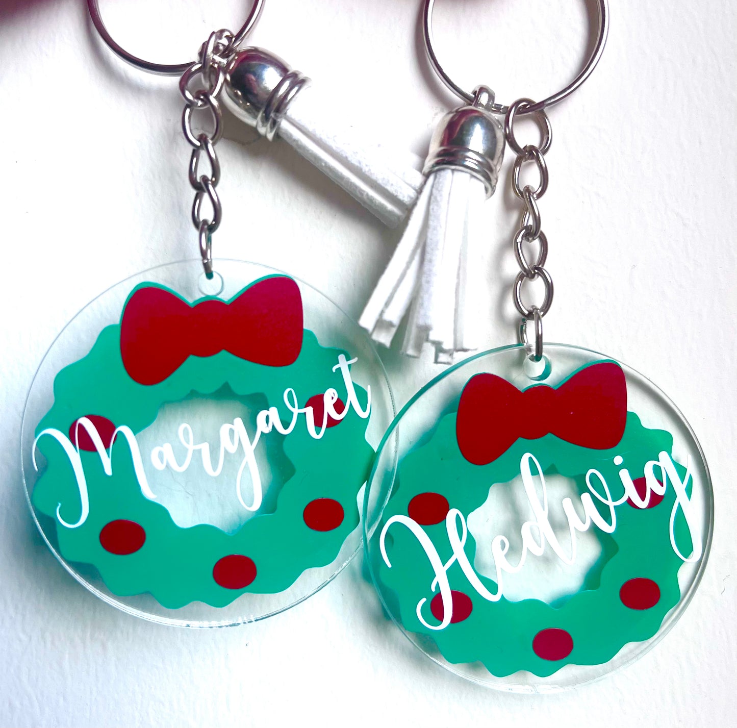 Personalised Christmas Wreath Keyring