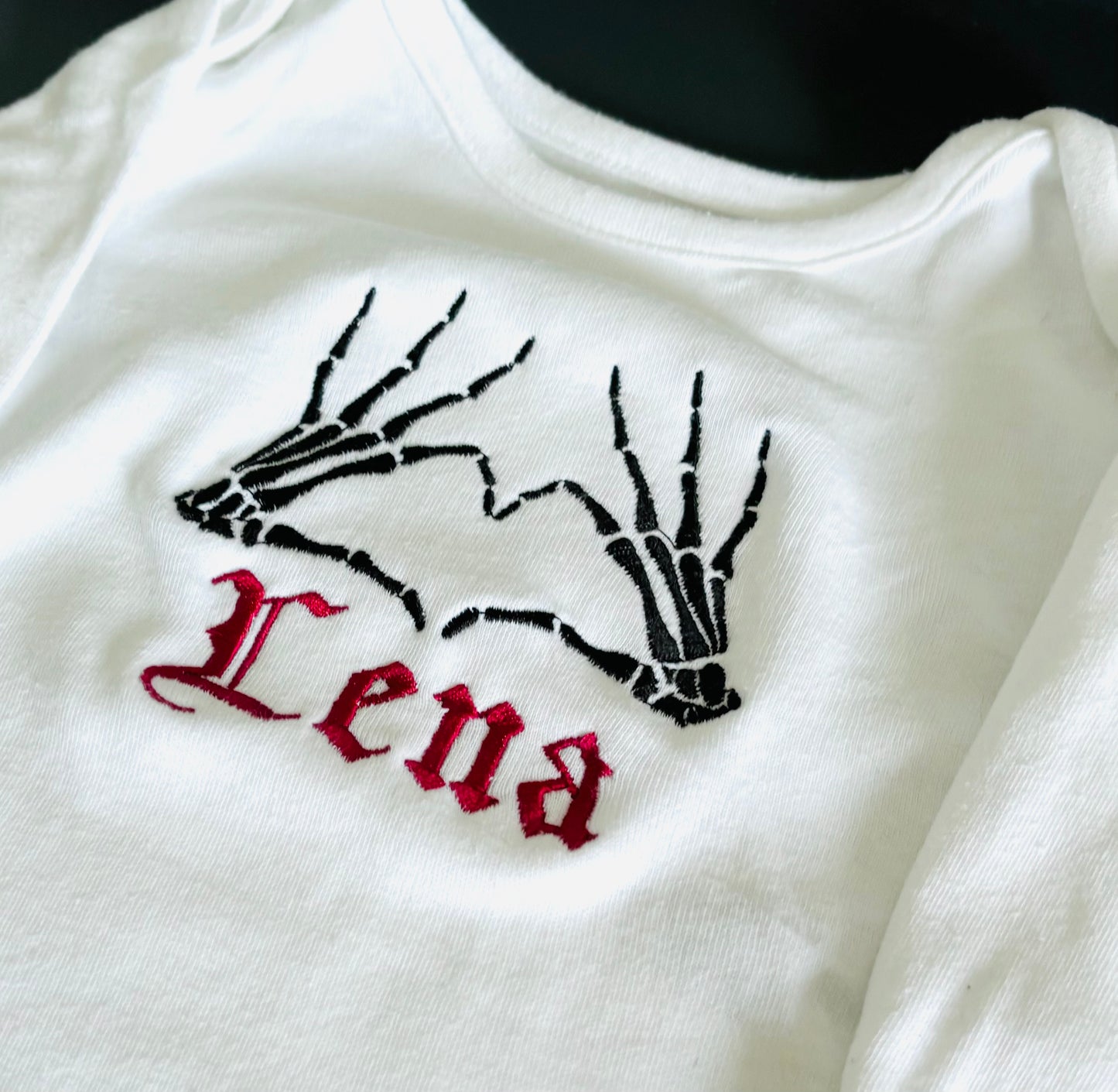 Personalised Embroidered Skeleton Heart Baby Grow