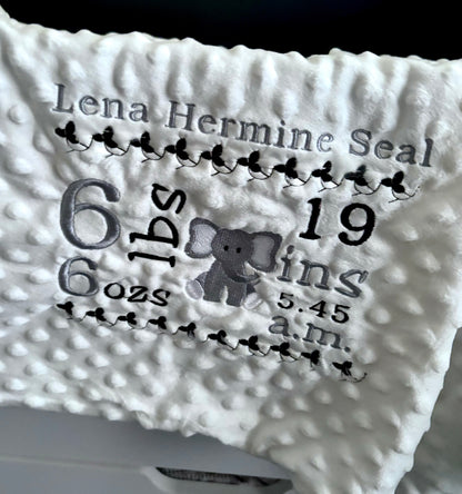 Personalised dimple baby blanket with birth details by Rebel Needleworks - custom newborn gift UK
