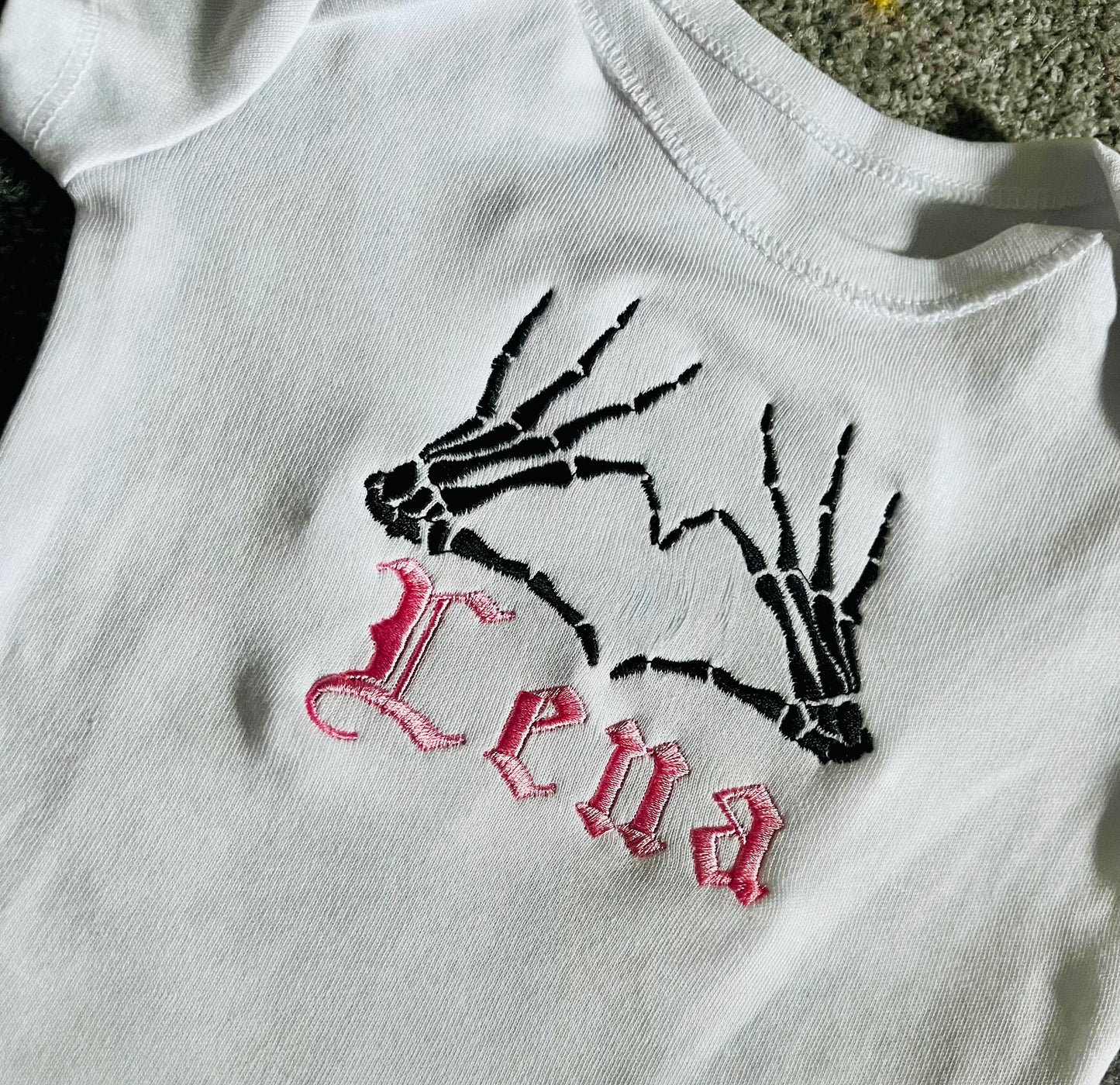 Personalised Embroidered Skeleton Heart Baby Grow