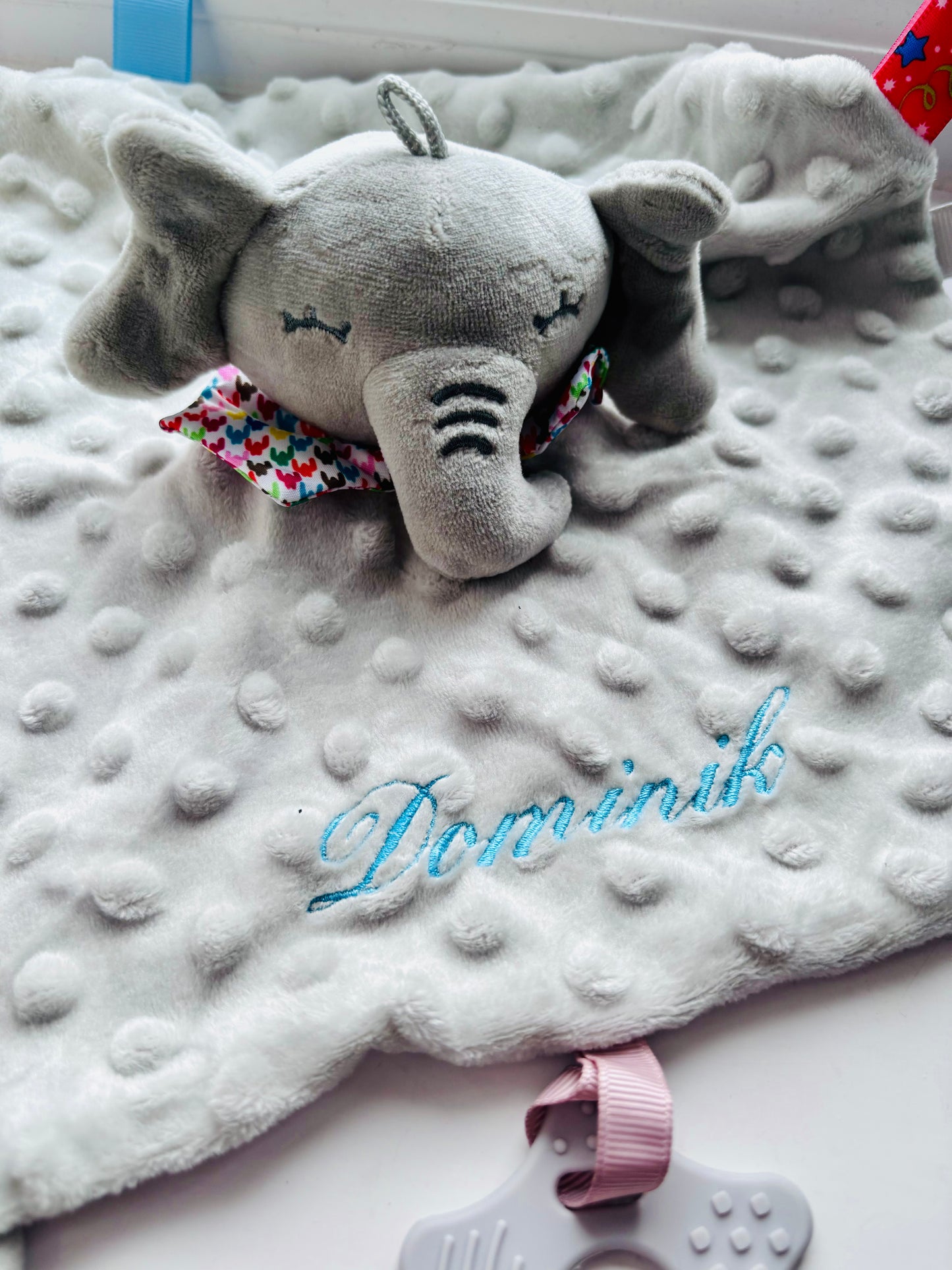 Personalised Embroidered Grey Elephant/White Rabbit Comforter