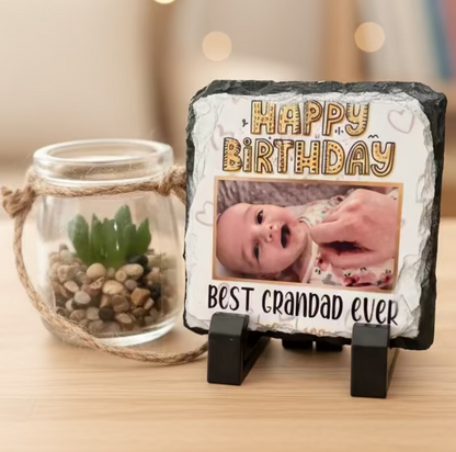 Personalised photo slate coaster with stand by Rebel Needleworks - custom photo gift UK
