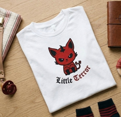 "Little Terror" Embroidered Devil Cat Toddler T-Shirt