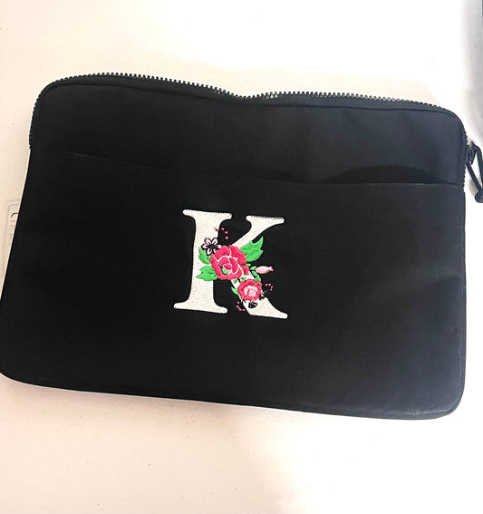 Flower Monogram Embroidered Laptop Bag