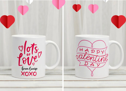 Happy Valentines Day personalised mug by Rebel Needleworks - custom romantic gift mug UK