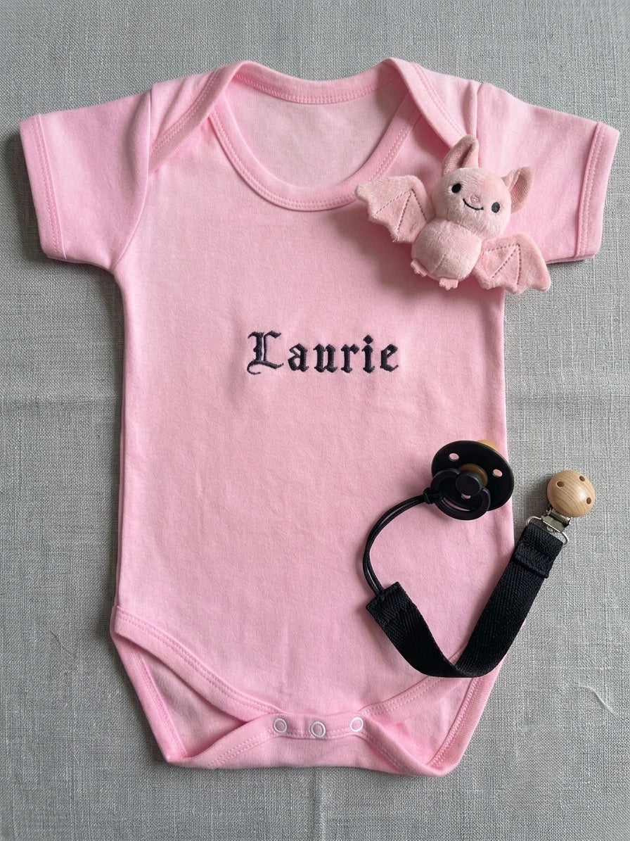 Embroidered Gothic Text Baby Grow