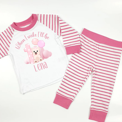 Custom when I wake up I'll be 1 birthday pyjamas by Rebel Needleworks - personalised kids gift UK