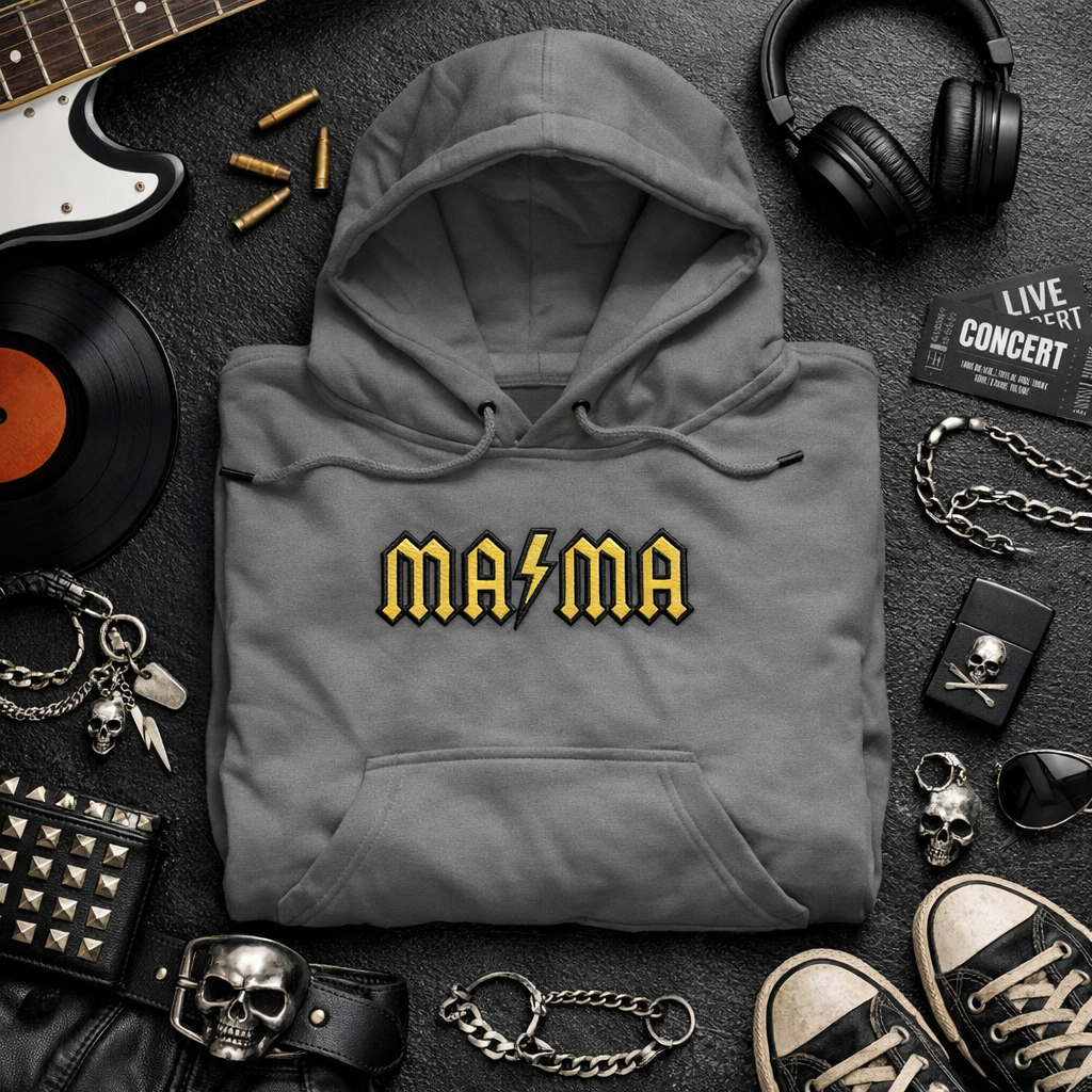 Custom MAMA lightning bolt hoodie by Rebel Needleworks - personalised mum gift UK
