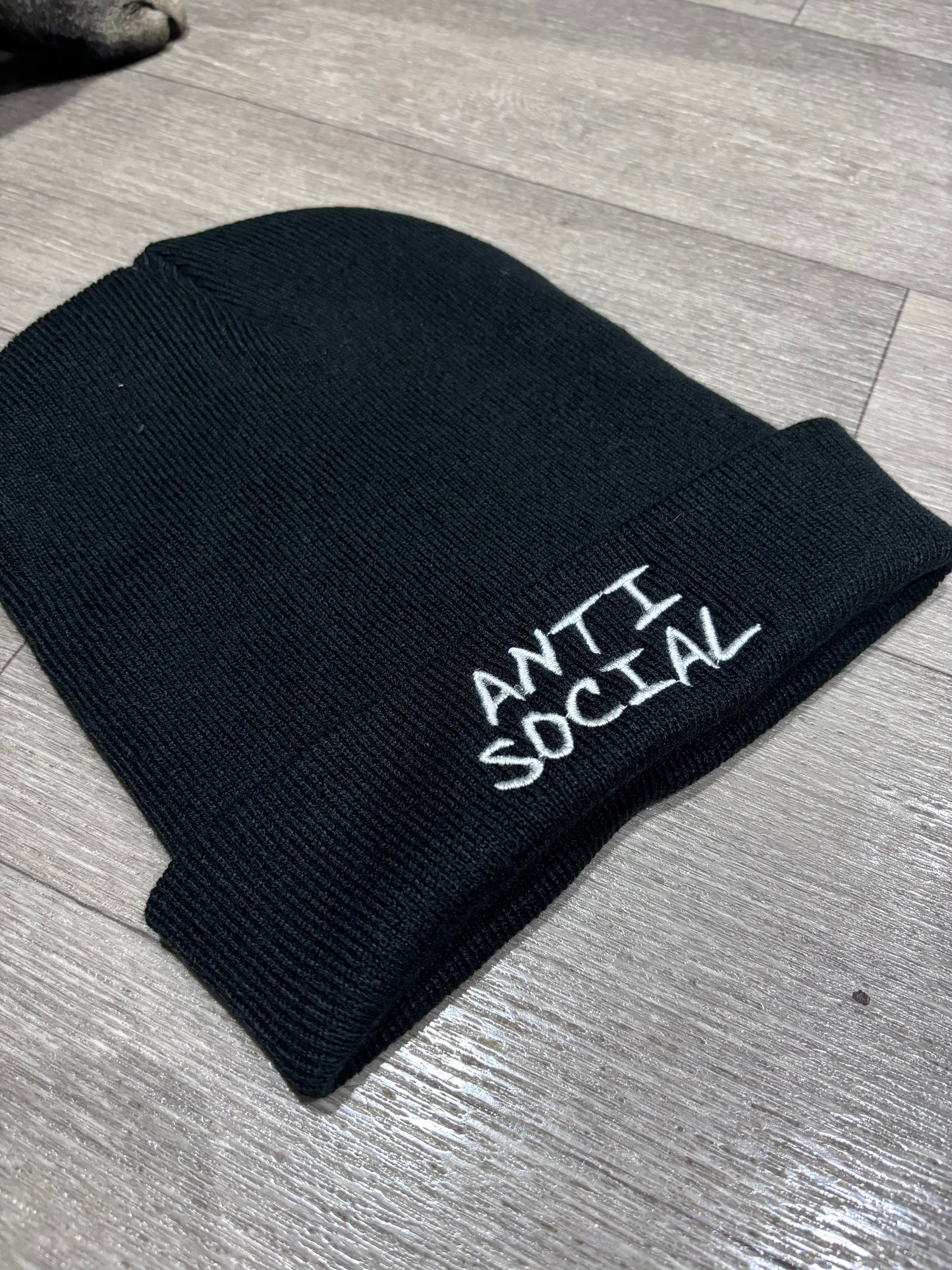 Anti Social Embroidered Cuffed Beanie