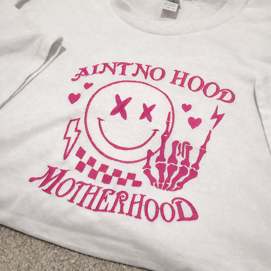 Rebel Needleworks ain't no hood like motherhood t-shirt - funny personalised mum gift UK