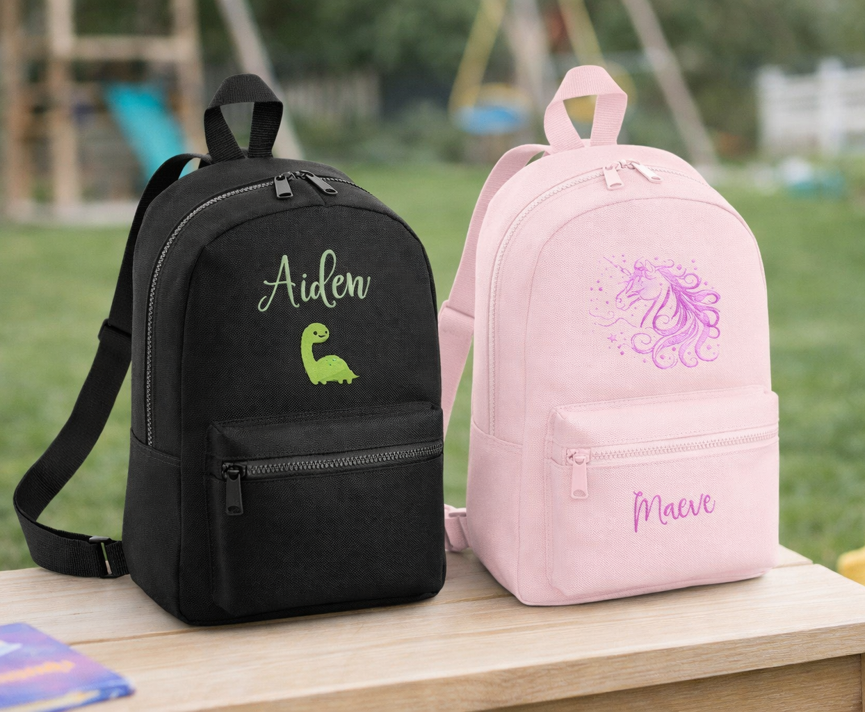 Custom name image backpack for kids by Rebel Needleworks - personalised children bag UK