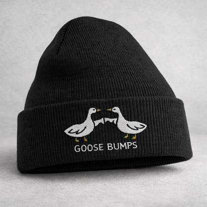 Goose bumps embroidered beanie hat by Rebel Needleworks - gothic alternative Halloween hat UK